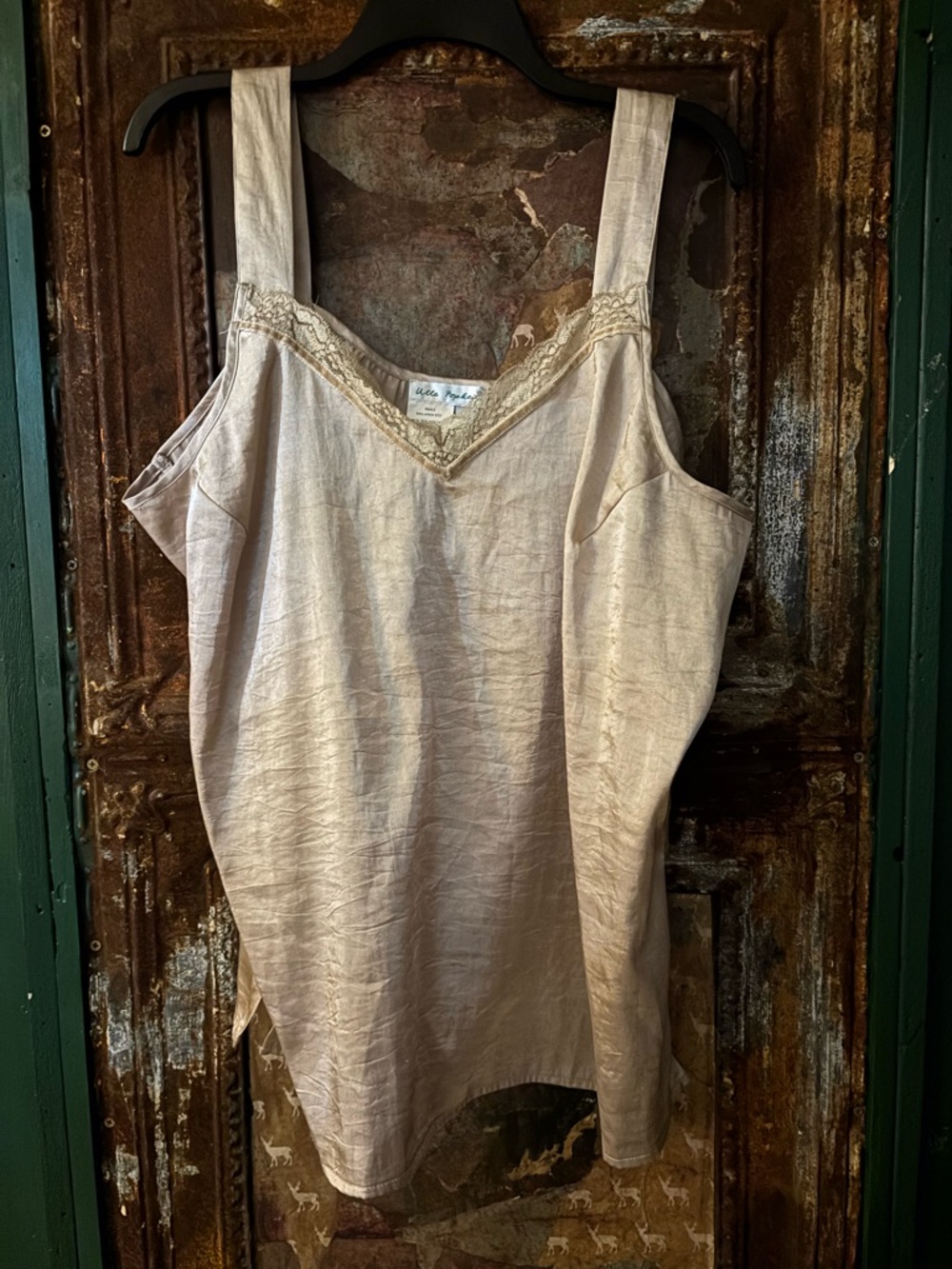 Ulla Popken Cream Lace-Trim Linen-Blend Camisole